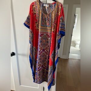 Bohemian Red and Blue Kaftan Dress